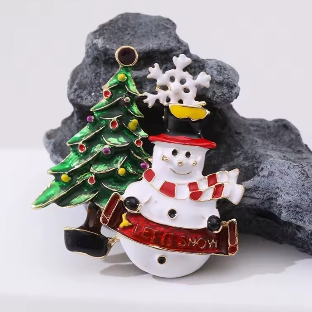 Festive Snowman and Christmas Tree Brooch - Picture 5 of 7
